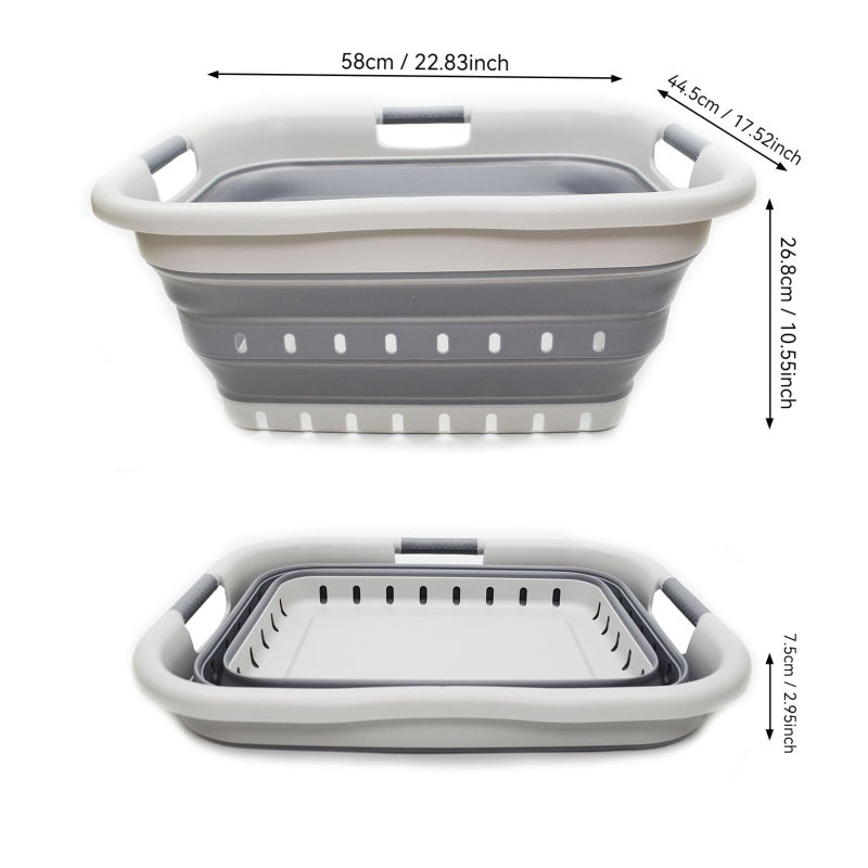 SAMMART 41L (10.8 gallon) Set of 2 Collapsible 3 Handled Plastic Laundry Basket-Foldable Pop Up Storage Container/Organizer-Space Saving Hamper/Basket (2, Grey/Dark Grey) - Image 4
